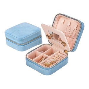 Velvet Small Travel Jewelry Box Case Blue NIB
